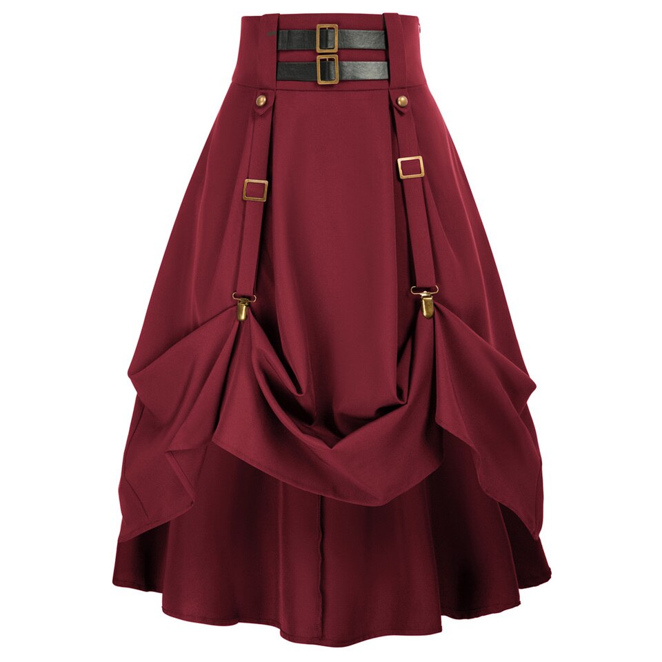 M&Catree Gonna Gotica 2-in-1 Per Donna – Vita Alta Con Dettagli Metallici, Lunghezza Regolabile Stile Steampunk